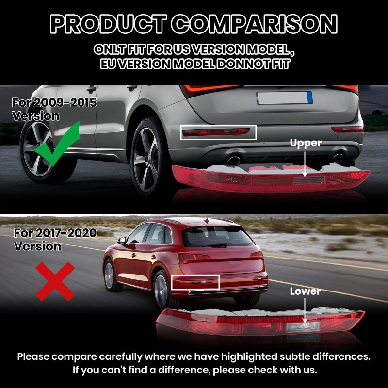 Clidr Rear Bumper Tail Light Lamp for Audi Q5 2009-2015 Rear Bumper Reflector Lower Tail Light Replace 8R0945095 Driver Side (Left) - Image 2